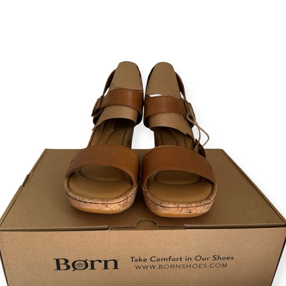Born Lenore Platform Wedge Tan Leather Sandal Size 11M - Picture 4 of 7